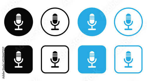 microphone icons in different styles, including solid, outlined, and variations in black, white, and blue colors