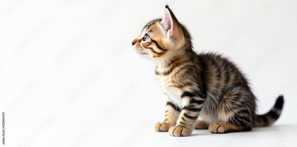 Curious tabby kitten exploring its surroundings on white background, kitten, explore, white background Curious tabby kitten exploring its surroundings on white background, kitten, explore, white background