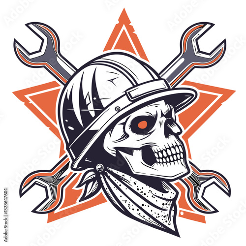 Skull in Construction Hard Hat with Wrench - Powerful and Bold Design