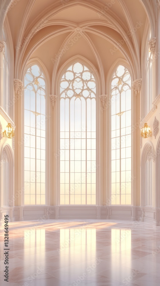 Obraz premium Light illuminates an opulent interior with high arched windows gracefully