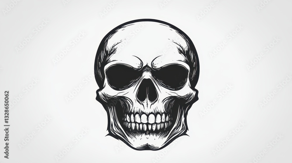 A detailed skull illustration in black and white highlights artistic features and contours. The design emphasizes anatomy, making it suitable for creative projects and educational material A detailed skull illustration in black and white highlights artistic features and contours. The design emphasizes anatomy, making it suitable for creative projects and educational material