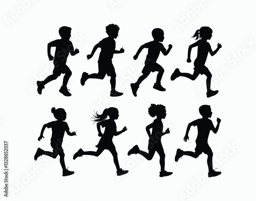 Youth Running Silhouette Set Vector Template