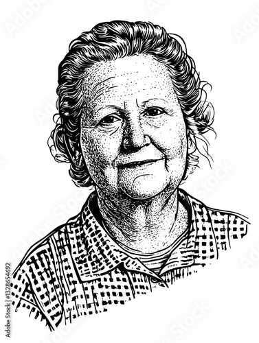 Unique engraved vector illustration of an elderly woman, perfect for tattoo designs and packaging concepts