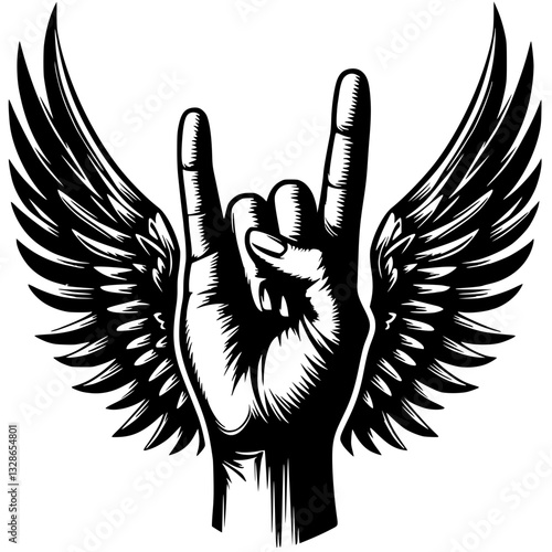 Winged rock n roll hand symbol silhouette