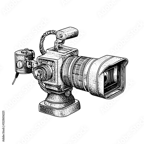 Engraved vector illustration of a vintage camera, perfect for tattoo designs and packaging aesthetics with artistic flair
