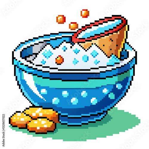 Pixel Art Bowl of Cereal with Milk and Cookies