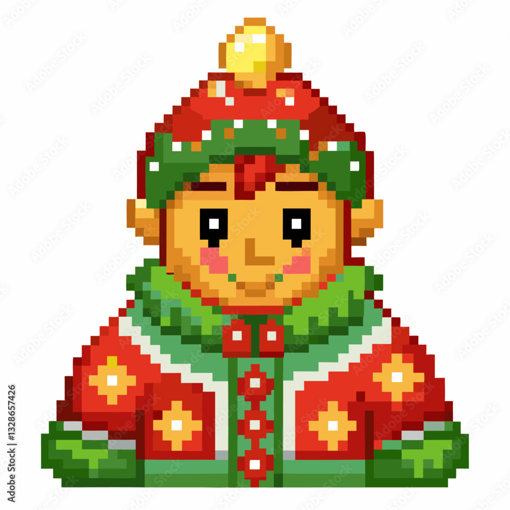 Pixel Art Christmas Elf Icon Festive Holiday Illustration in Retro Style Pixel Art Christmas Elf Icon Festive Holiday Illustration in Retro Style