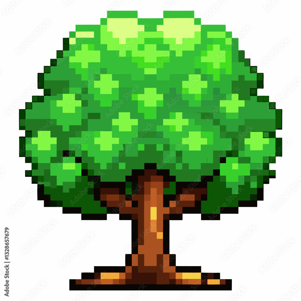 Fototapeta premium Retro Pixel Art Tree Vibrant Green 8 Bit Nature Illustration for Vintage Game Design