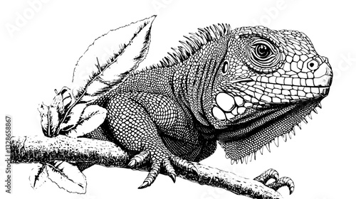 Intricate lizard illustration featuring detailed engraving style for tattoo and design inspiration