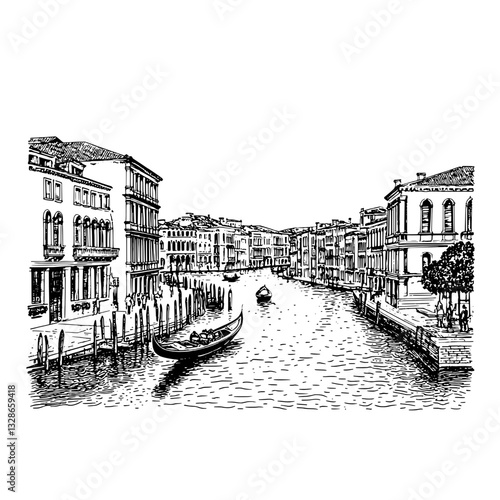 Charming venetian canal view showcasing intricate buildings and a gondola ride along the waterway during dusk