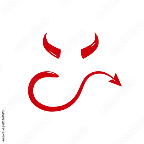 Red devil horn and tail template, 3d realistic cute element for face mask and head or costume. devil horn logo icon vector illustration design
