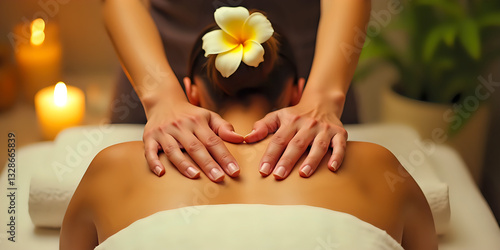 Woman enjoys back massage amidst candles and flowers