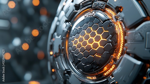 Futuristic Honeycomb Structure with Glowing Hexagonal Elements