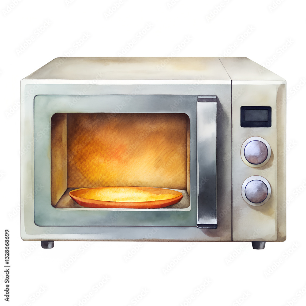 Fototapeta premium Watercolor Microwave Oven isolated on transparent background