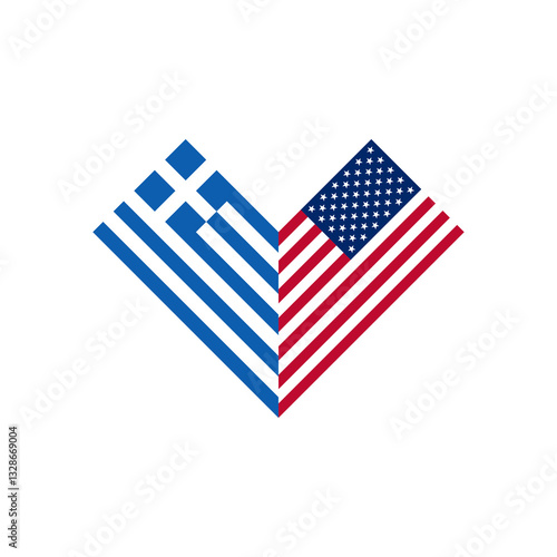 friendship concept. heart shape icon with greece and american flags. vector illustration isolated on white background