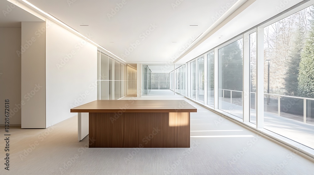 Fototapeta premium Modern Office Space with Large Table and Natural Light Streaming in