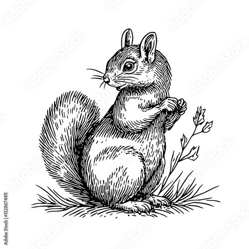 Wallpaper Mural Engraved illustration of a squirrel holding a twig in a natural setting, perfect for tattoo and packaging designs Torontodigital.ca