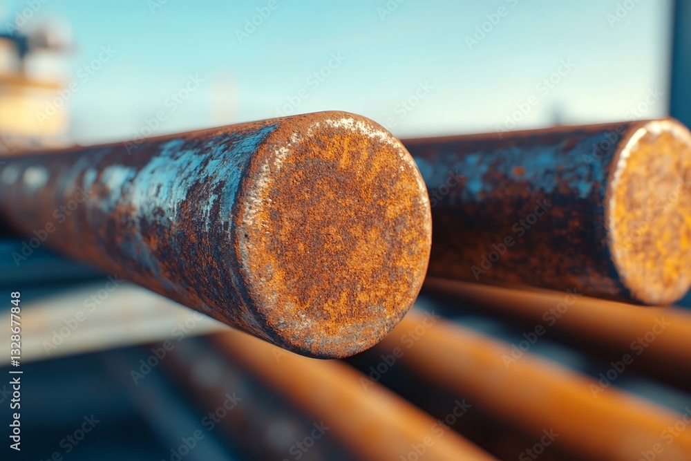 Obraz premium Close-up of Weathered Metal Pipes Showing Rust and Industrial Texture Details