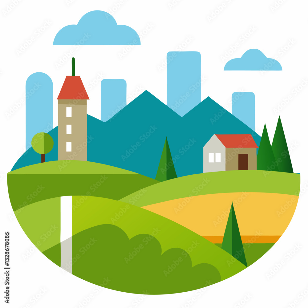 Fototapeta premium Rural and city tow different view landscape vector on white background.
