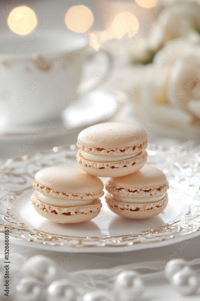 Assorted macarons in pastel and chocolate tones, artfully arranged for a delicious and aesthetic background