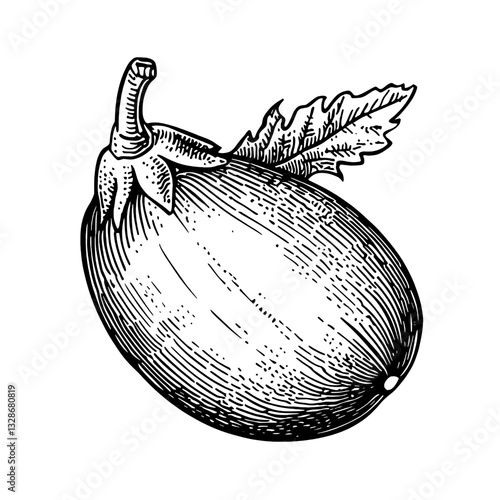 Engraved vector illustration of an elegant eggplant design suitable for tattoo art and creative packaging projects