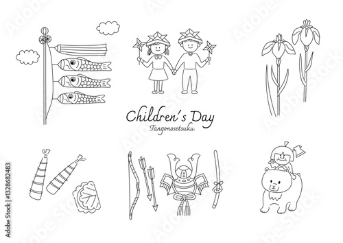 こどもの日の線画イラストセット