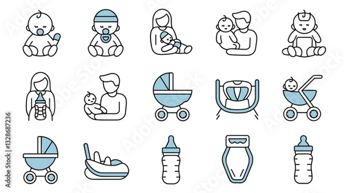 Baby and Parenting Vector Icons Set for Nursery Design, Child Care, Baby Shower Invitations, and Parenting Blogs - Spa and Pediatric Themes