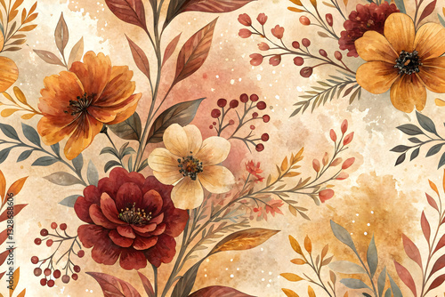 Wallpaper Mural Warm Autumn Floral Watercolor Background Cozy Fall Flowers in Soft Earthy Tones Torontodigital.ca
