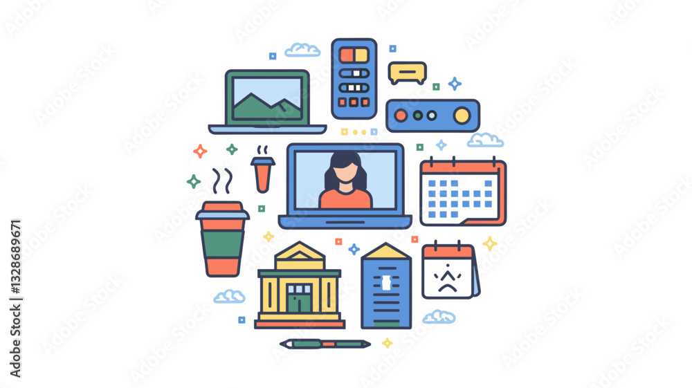 Vector Icon Set for Business, Work, and Productivity: Office Essentials, Remote Work, Calendar, Communications, and Task Management Icons Vector Icon Set for Business, Work, and Productivity: Office Essentials, Remote Work, Calendar, Communications, and Task Management Icons