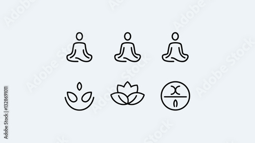Mindfulness Vector Icon Set for Meditation, Wellness, and Yoga - Lotus, Relaxation, and Serenity Symbols for Health and Lifestyle Projects