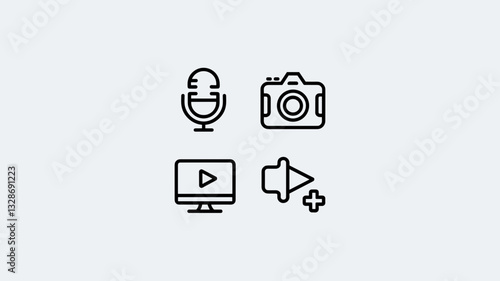 Multimedia Icon Set for Video Production, Podcasting, and Photography | High-Quality Vector Icons for Creative Projects and Digital Marketing