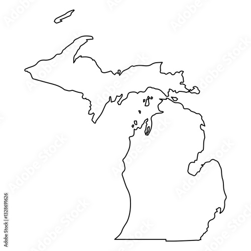 Michigan State Outline, Upper and Lower Peninsulas in Black and White
