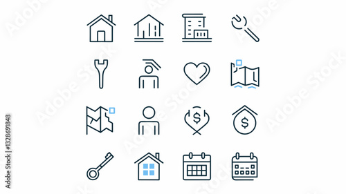 Vector Icon Set for Home, Real Estate, and Services - Editable Line Icons for Website, Marketing, and Graphic Design Projects