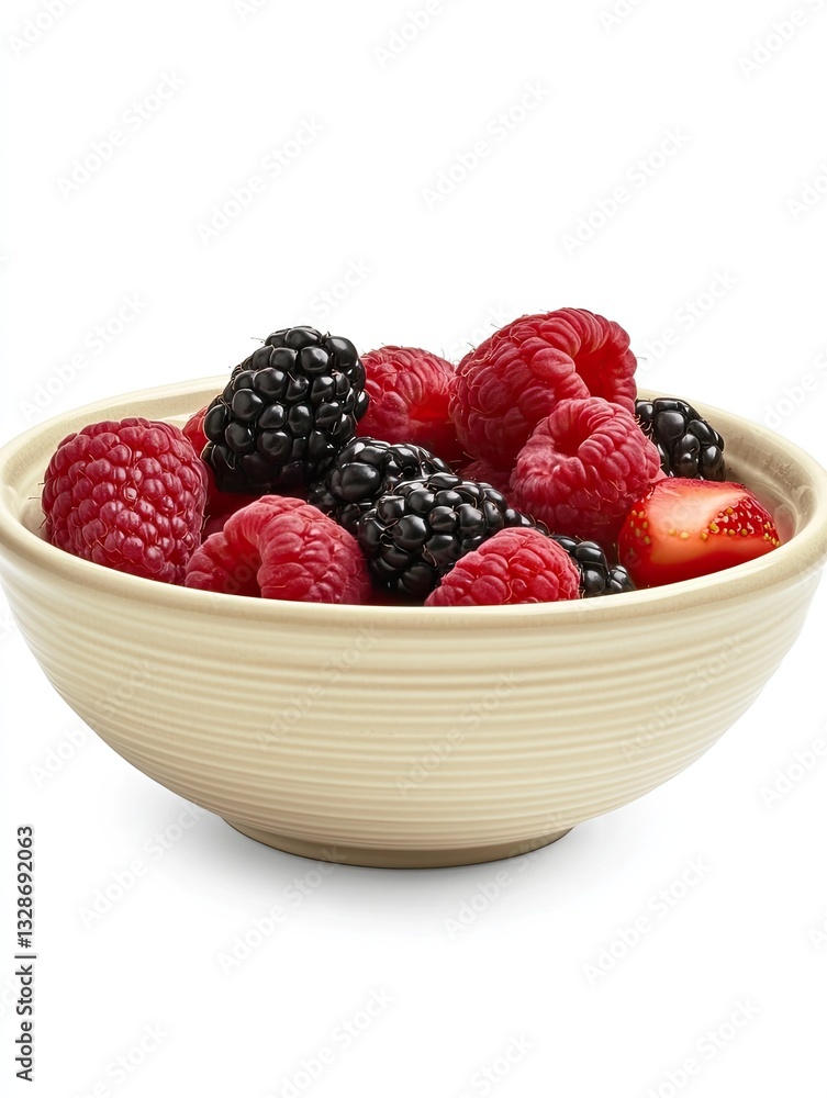 A Bowlful of Fresh Berries, Raspberries and Blackberries on White A Bowlful of Fresh Berries, Raspberries and Blackberries on White