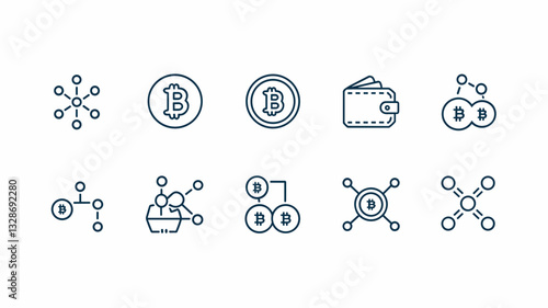Bitcoin Vector Icon Set for Cryptocurrency, Wallets, Blockchain Technology, Digital Assets, and Financial Transactions in Minimalist Design