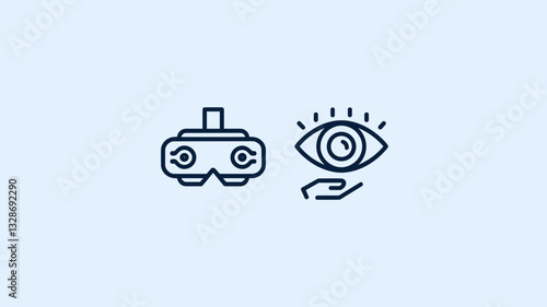 Virtual Reality and Eye Tracking Vector Icons Set for Tech, Gaming, Augmented Reality Applications and UI Design