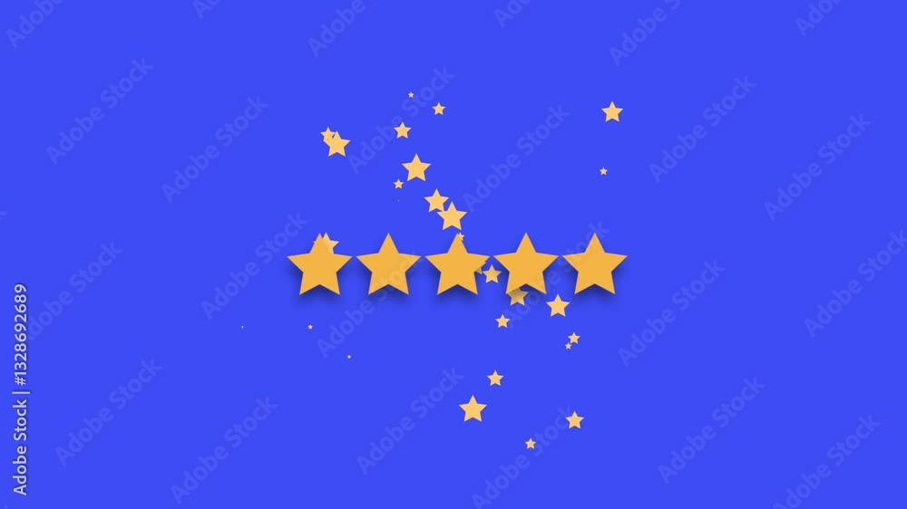 Animation of 5 stars rating for product quality, customer feedback and review for apps and websites on blue color background. motion graphic. Animation of 5 stars rating for product quality, customer feedback and review for apps and websites on blue color background. motion graphic.