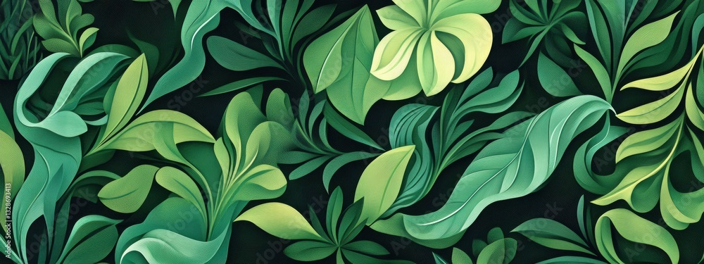 Lush Green Leaves Pattern with Vibrant Tropical Foliage Elements Lush Green Leaves Pattern with Vibrant Tropical Foliage Elements