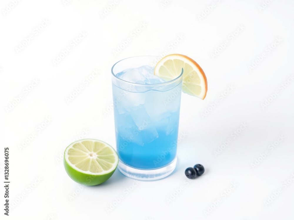 Blue Lagoon Cocktail with Lime and Blueberry Garnish Blue Lagoon Cocktail with Lime and Blueberry Garnish