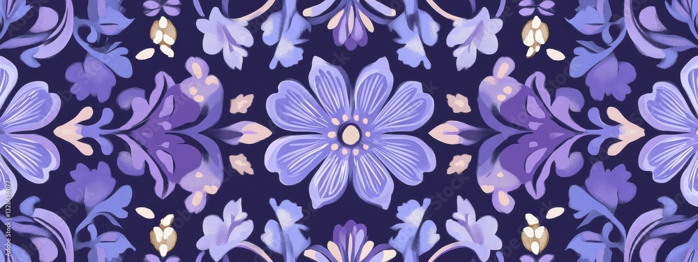 Fototapeta premium Vibrant Floral Pattern in Shades of Purple on Dark Background