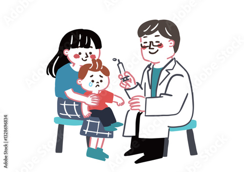初めて注射を打つ男の子のイラスト