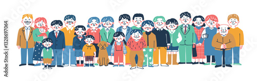 手書きの沢山の人々が並んでいる様子のイラスト