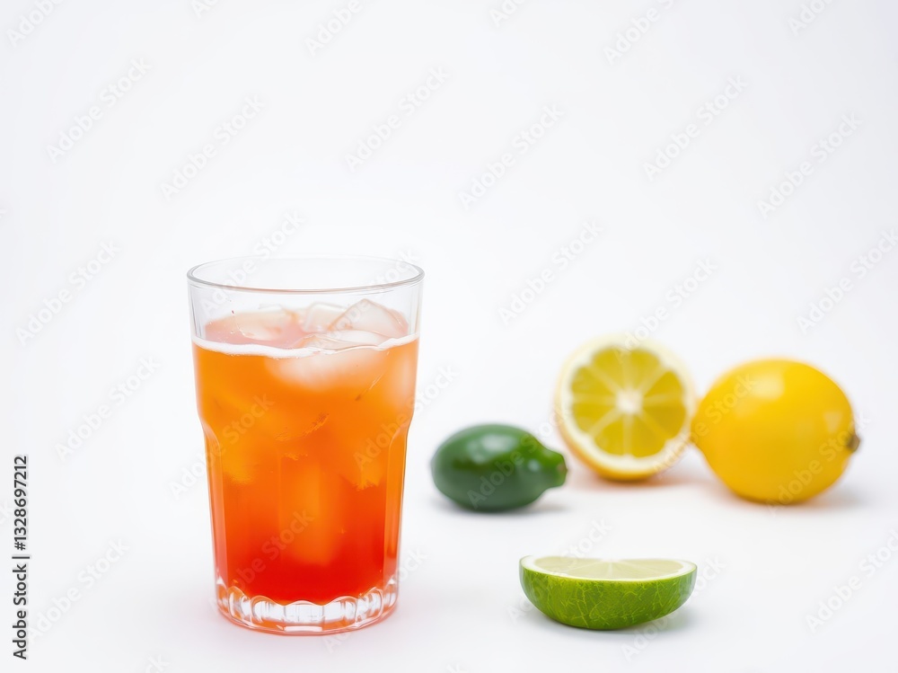Fototapeta premium Refreshing Orange Citrus Drink with Ice Cubes