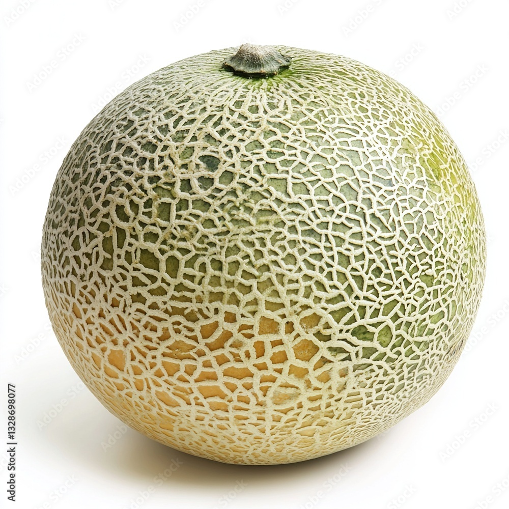 A whole cantaloupe melon isolated on white background.