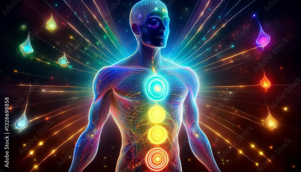 A 3D digital rendering of chakra energy flowing through a transparent human body, symbolizing balance, spirituality, and healing. Perfect for wellness, meditation, and energy work themes.
A 3D digital rendering of chakra energy flowing through a transparent human body, symbolizing balance, spirituality, and healing. Perfect for wellness, meditation, and energy work themes.