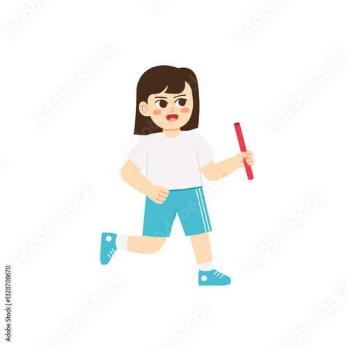 School Sport Day Girl Running in a Relay Race