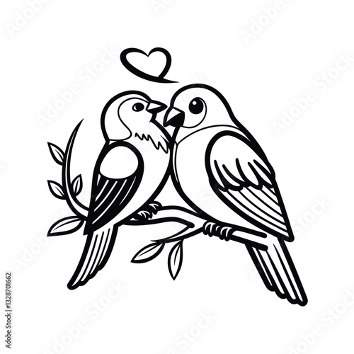  birds on branch - love and romance concept.