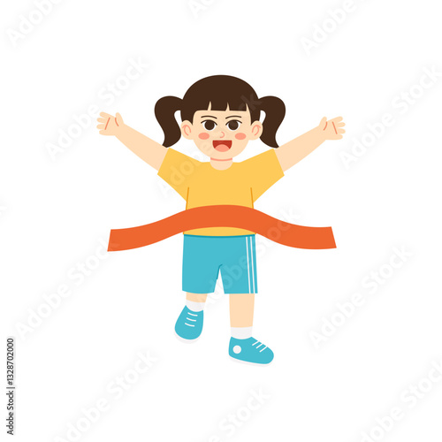 School Sport Day Girl Celebrating at The Finish Line