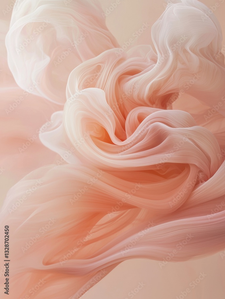 Abstract digital art piece that appears to be made up of multiple layers of fabric or fluid. the fabric is a soft peach color and has a smooth, flowing texture.