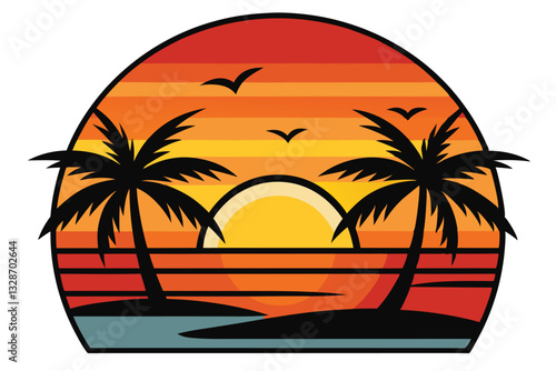 Sunset on the ocean with the shadow of coconut trees premium twilight vector